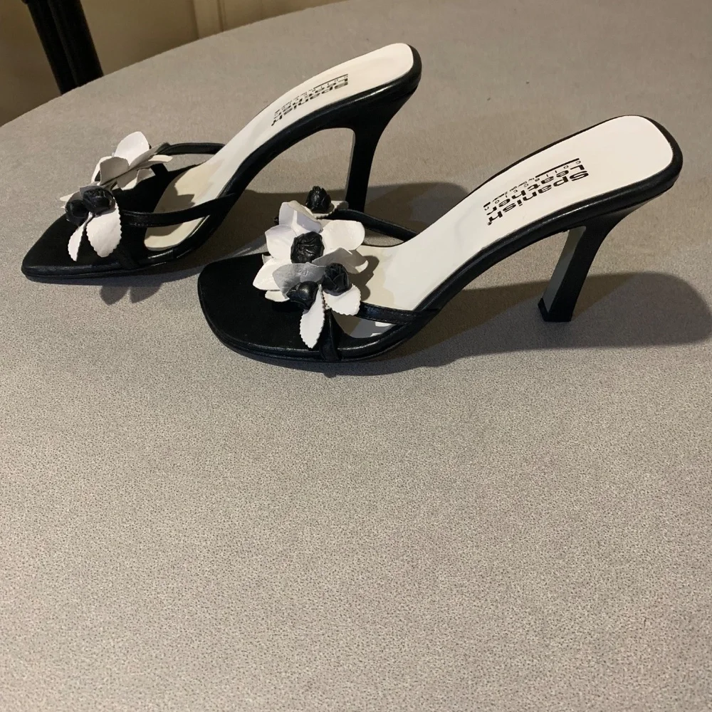 Sergio Zelcer Spanish Leather Collection Black/White Slide Sandals sz 8 M